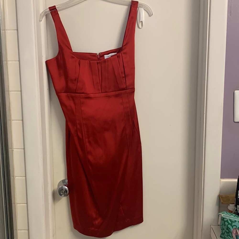Calvin Klein Red Satin Dress Size 10
